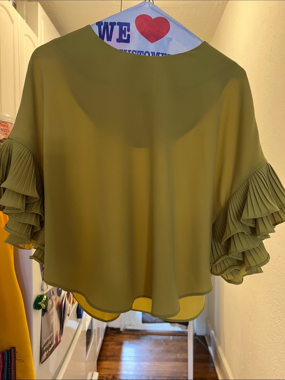 Gracia Olive Green Ruffle-Sleeve Blouse